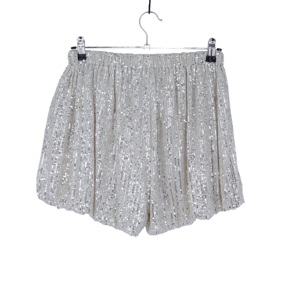 Endless Love Sequins Blouson Shorts Ivory Pull On Elastic Waist Women's XS